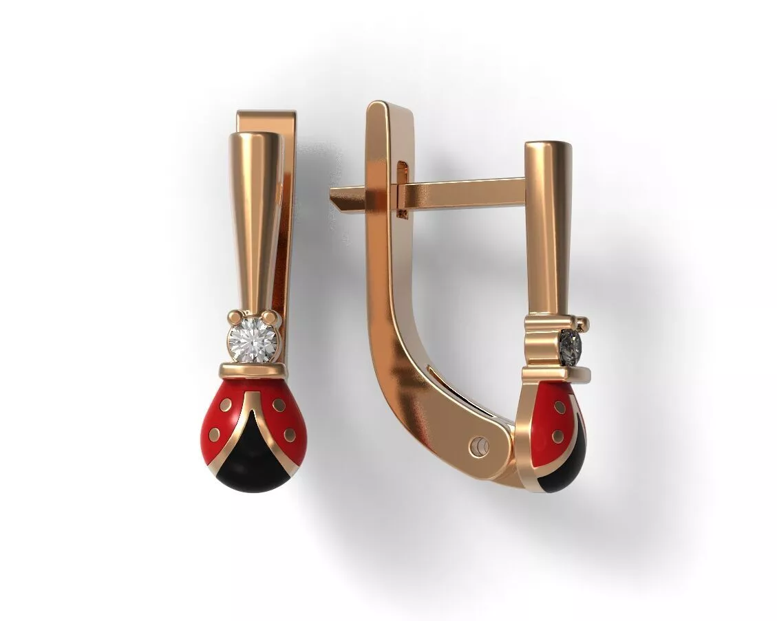 G0024 ladybug earrings in gold with diamonds 3D print model