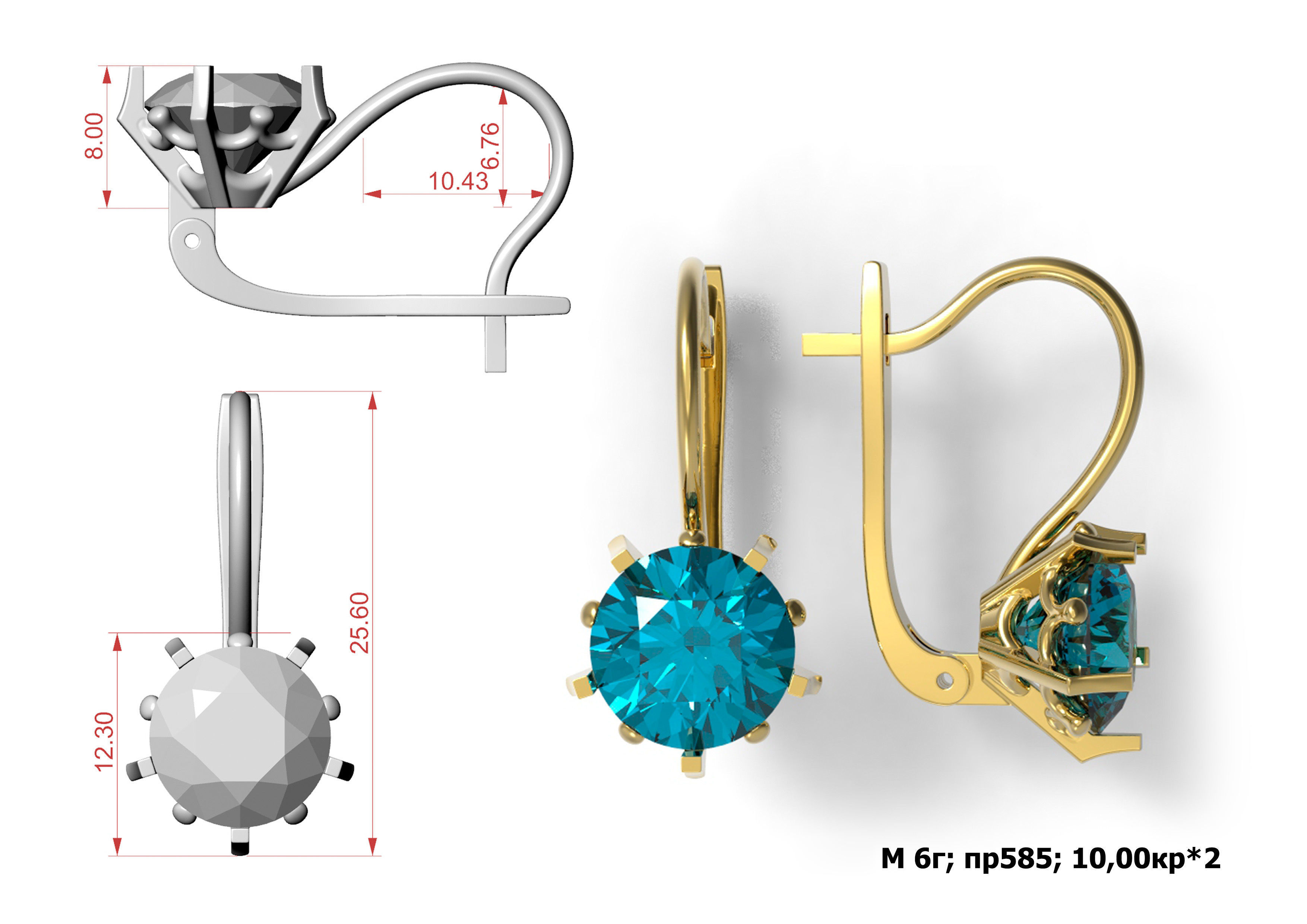 G0018 pair of topaz earrings gold 3D print model_1