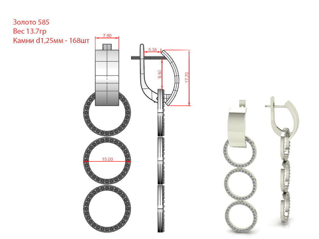 G0016 gold diamond hoop earrings 3D print model_1