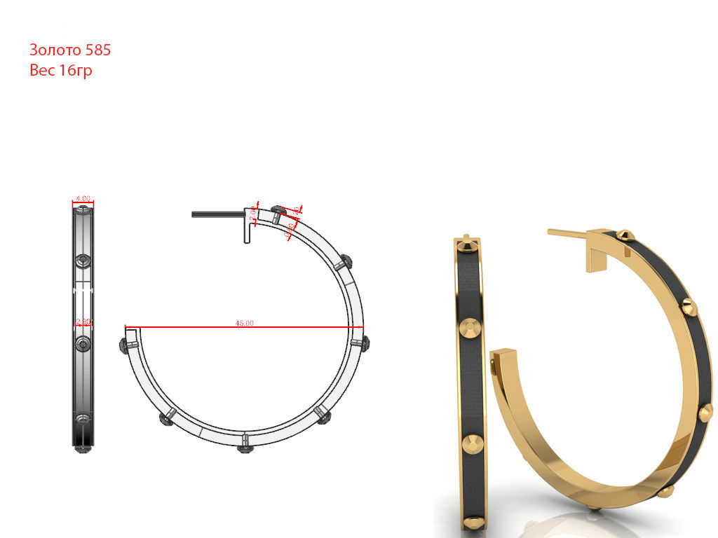 G0015 gold studded hoop earrings 3D print model_1