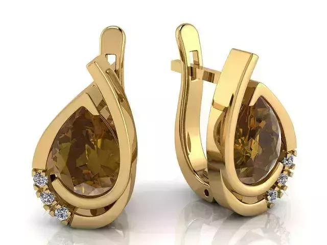 G0012 pair of gold earrings with citrine and diamonds