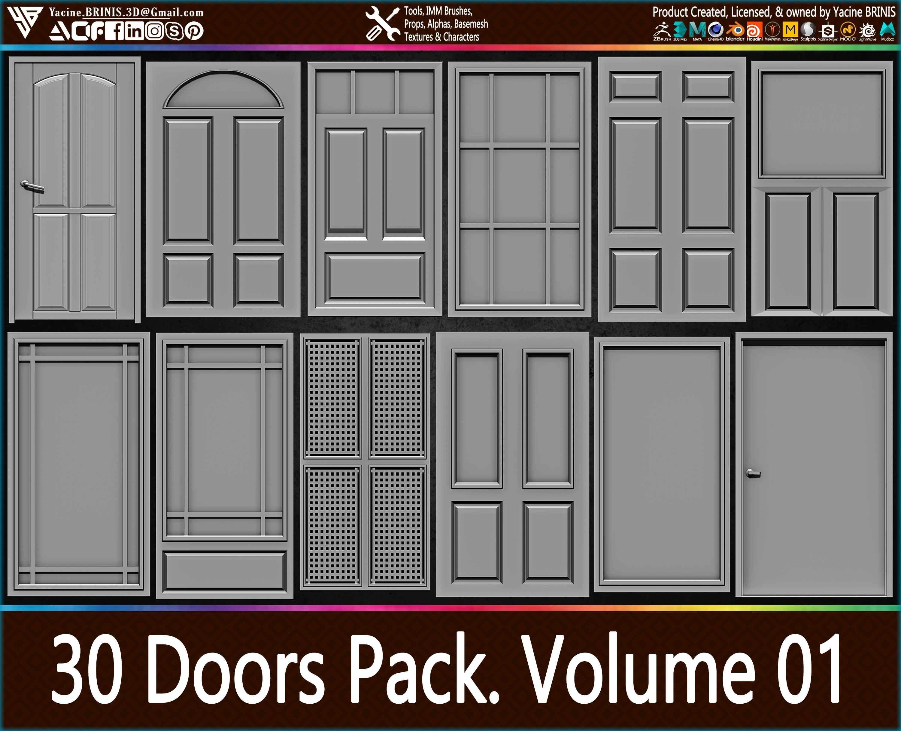 30 Doors Pack Vol 01 Low-poly 3D model_5
