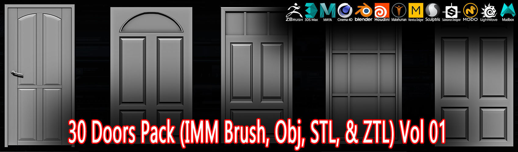 30 Doors Pack Vol 01 Low-poly 3D model_4