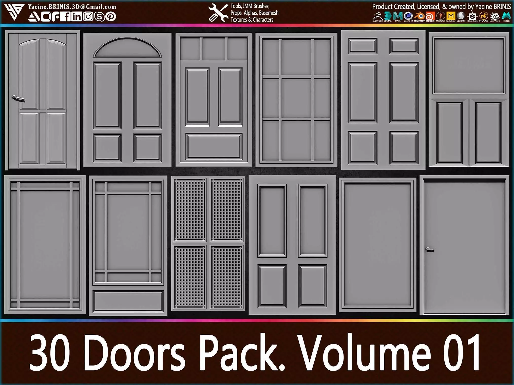 30 Doors Pack Vol 01 Low-poly 3D model_0