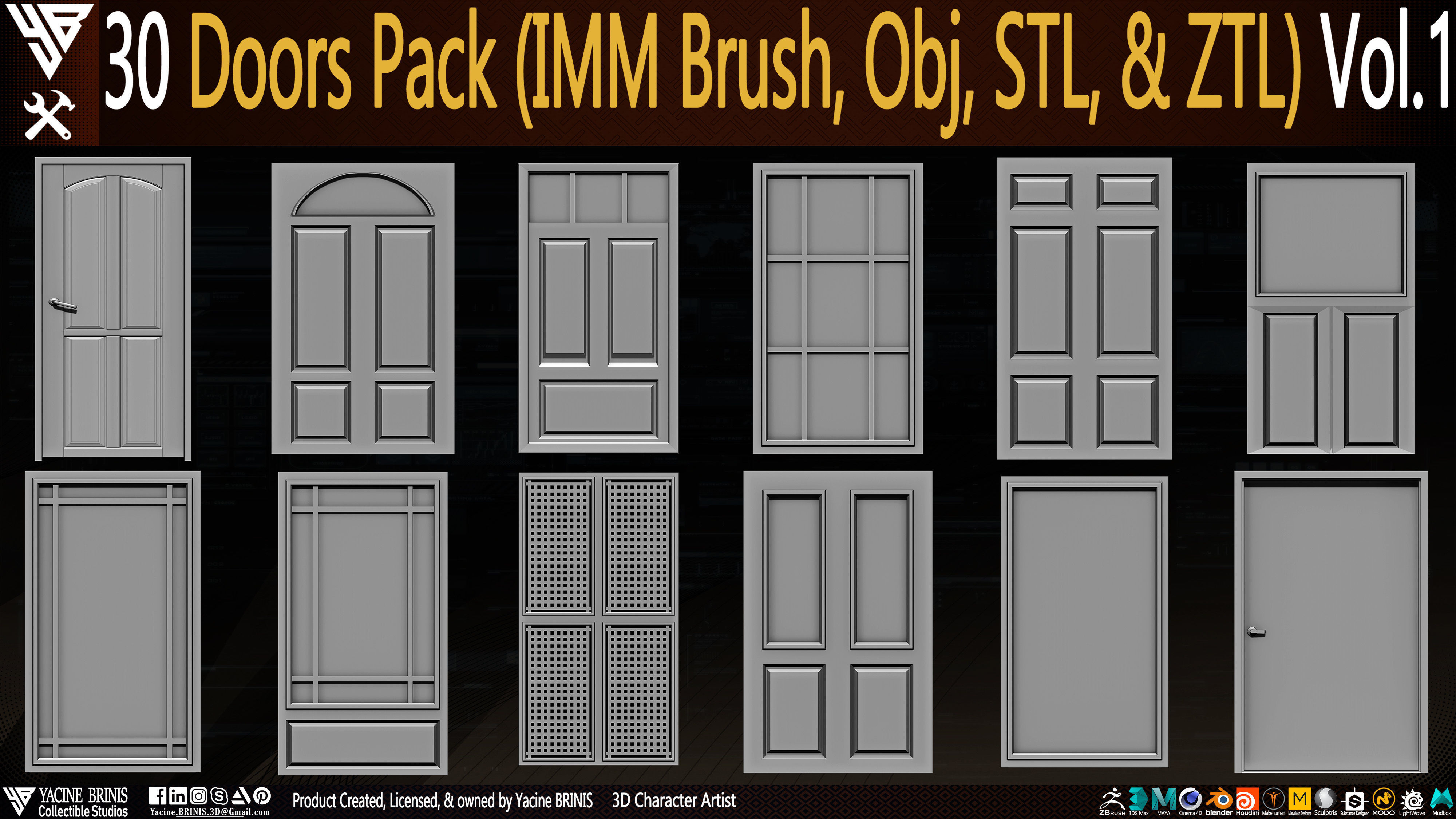 30 Doors Pack Vol 01 Low-poly 3D model_1