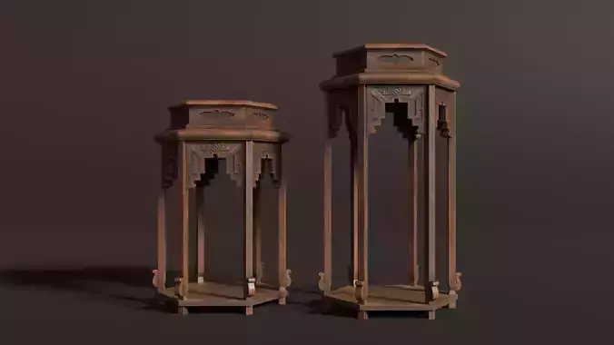 Chinese Wooden End Table Antique Furniture Old Oriental Low-poly 3D model