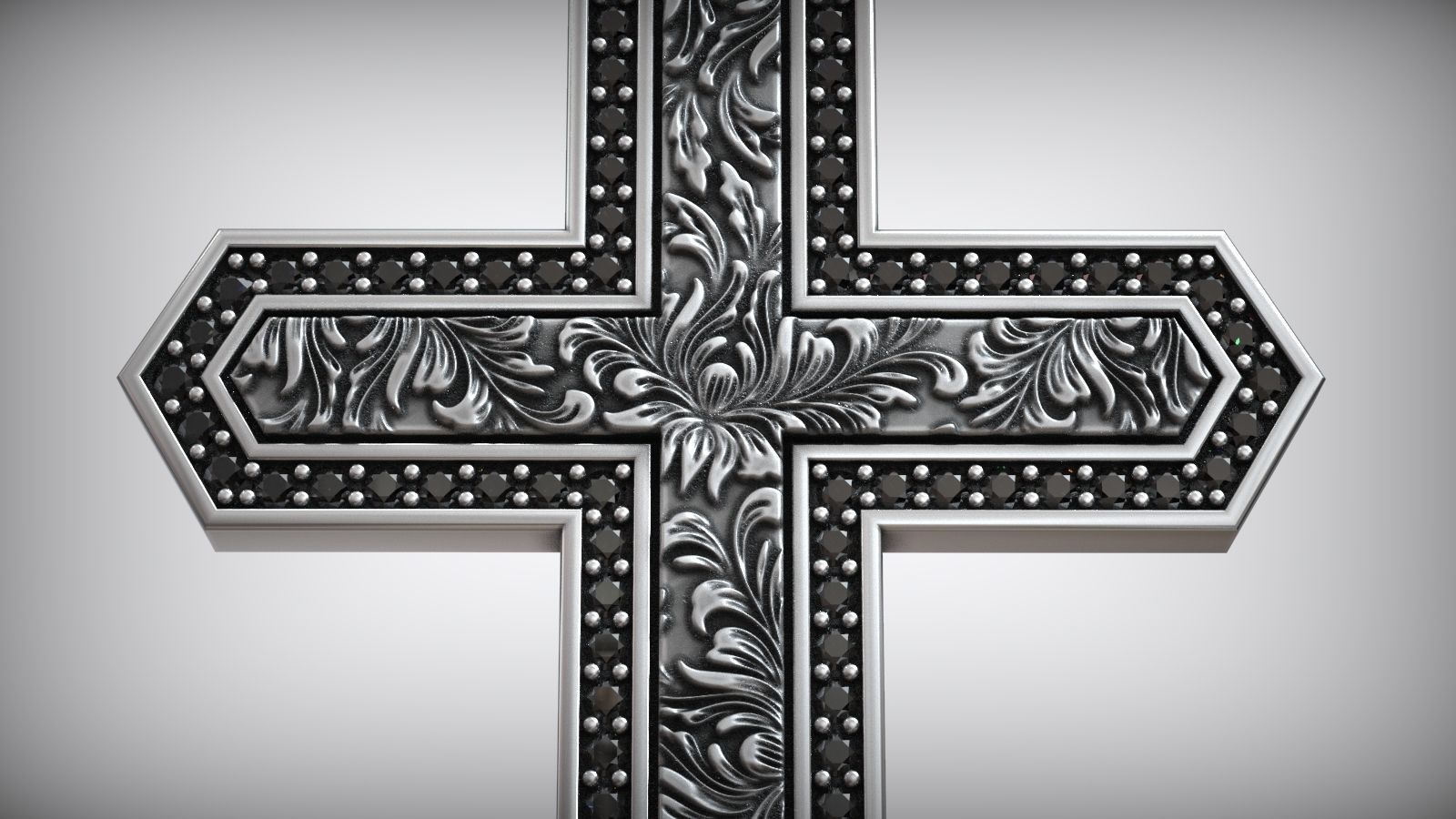 Royal Knight Diamond Floral Ornament Cross 3D print model_2