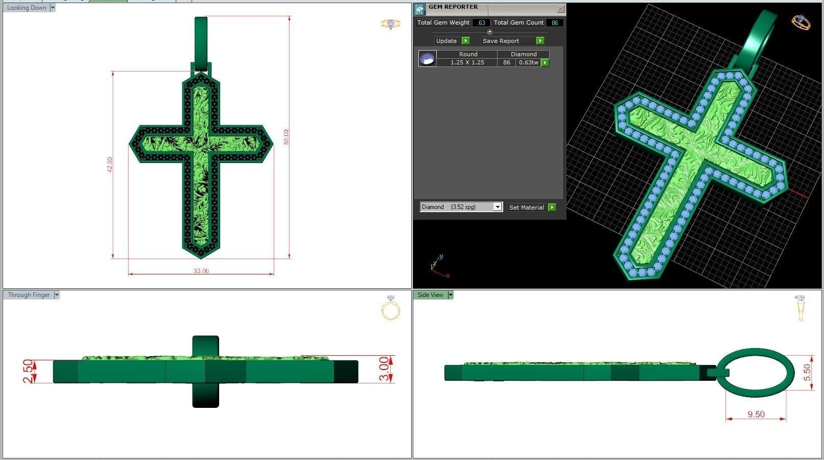 Royal Knight Diamond Floral Ornament Cross 3D print model_7