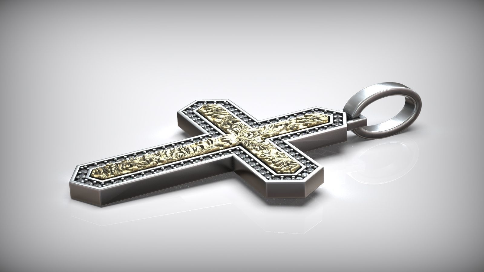 Royal Knight Diamond Floral Ornament Cross 3D print model_3