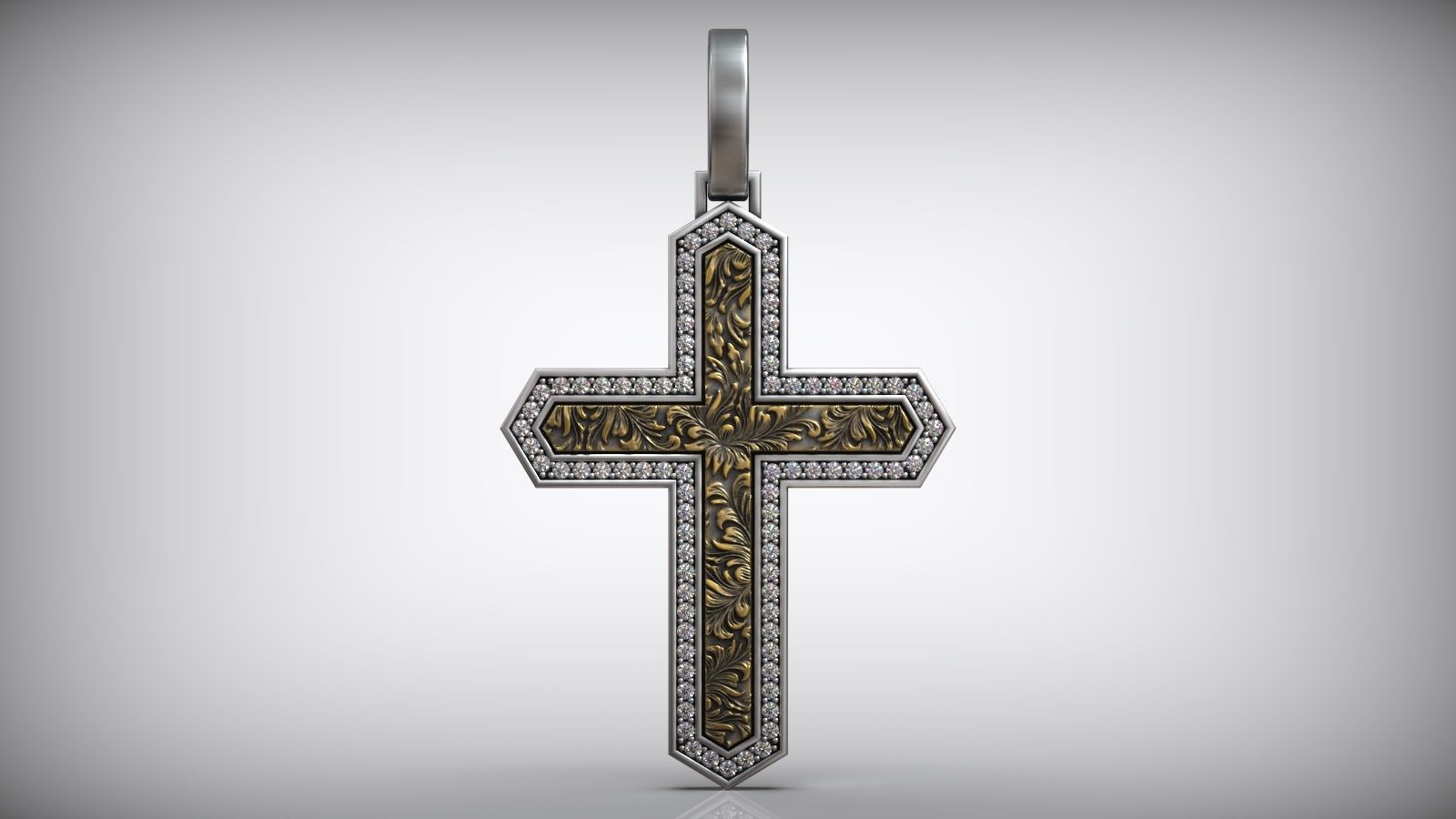 Royal Knight Diamond Floral Ornament Cross 3D print model_5