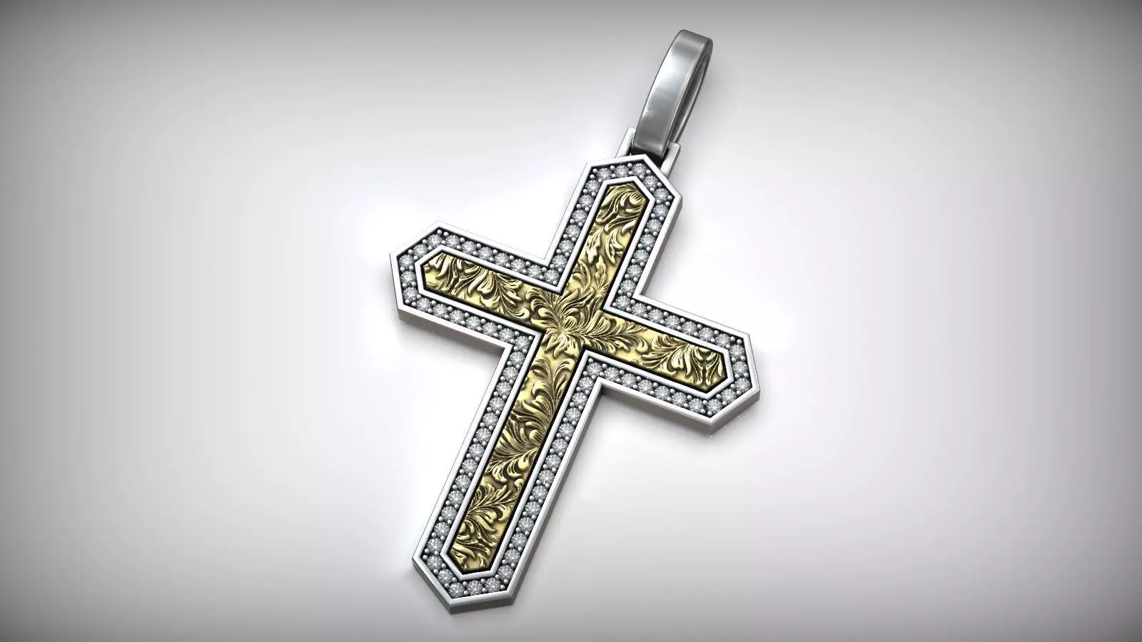 Royal Knight Diamond Floral Ornament Cross 3D print model_0
