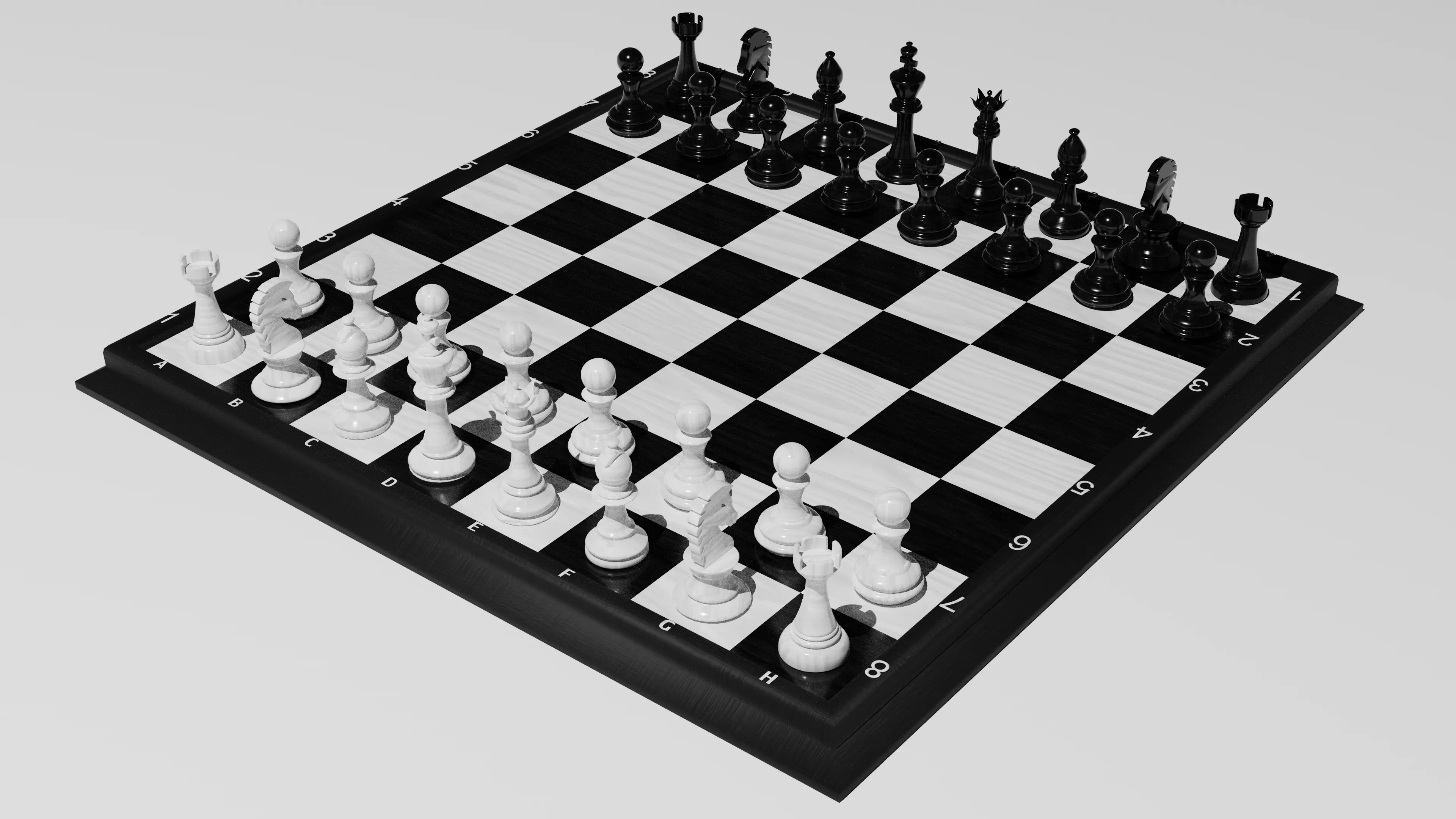 Chess Set board with pieces 3D model_0