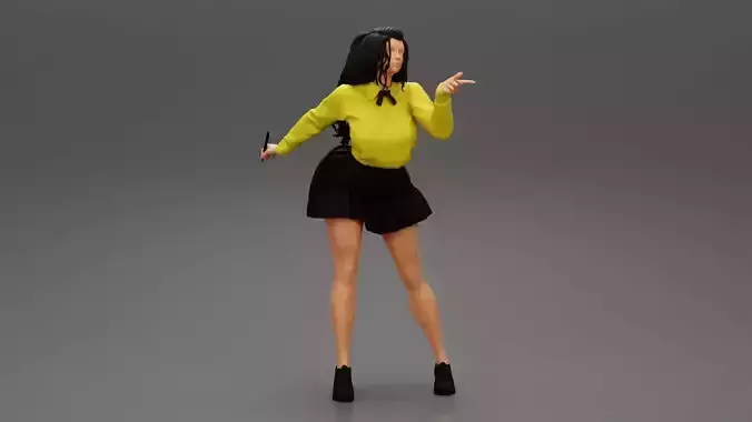 School Girl posing with pencil 3D print model