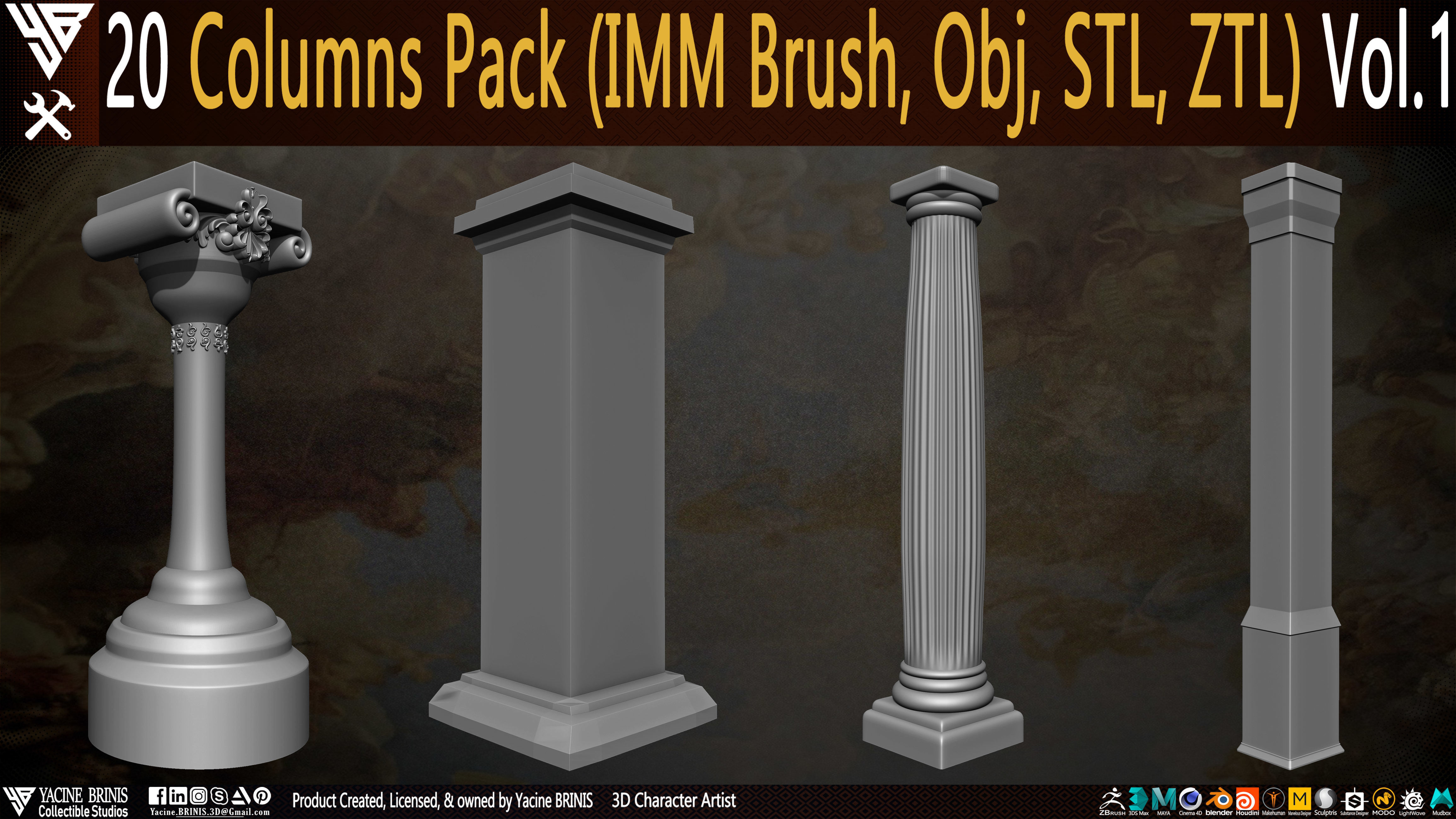 20 Columns Pack Vol 01 Low-poly 3D model_6