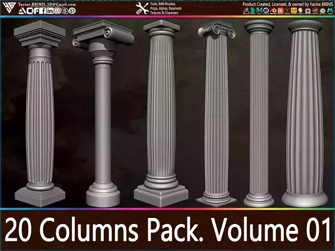 20 Columns Pack Vol 01 Low-poly 3D model