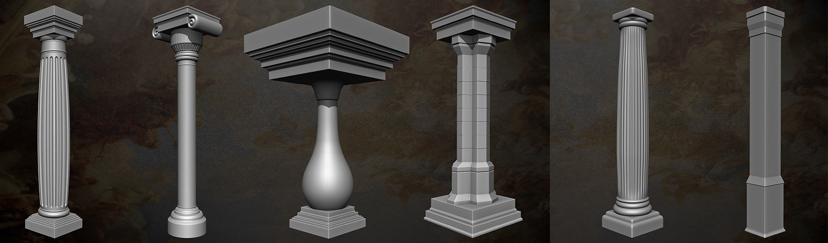 20 Columns Pack Vol 01 Low-poly 3D model_7