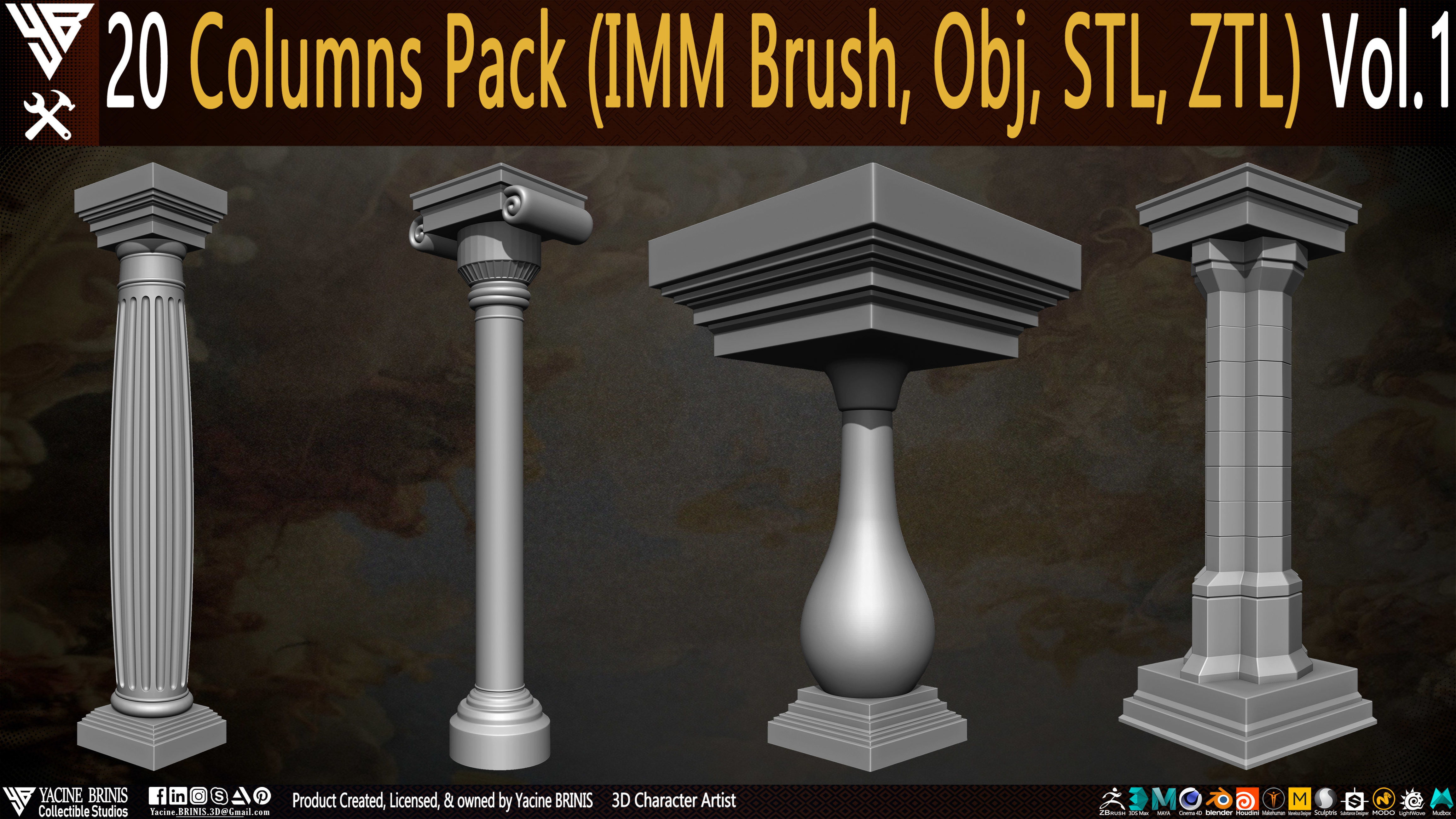 20 Columns Pack Vol 01 Low-poly 3D model_5