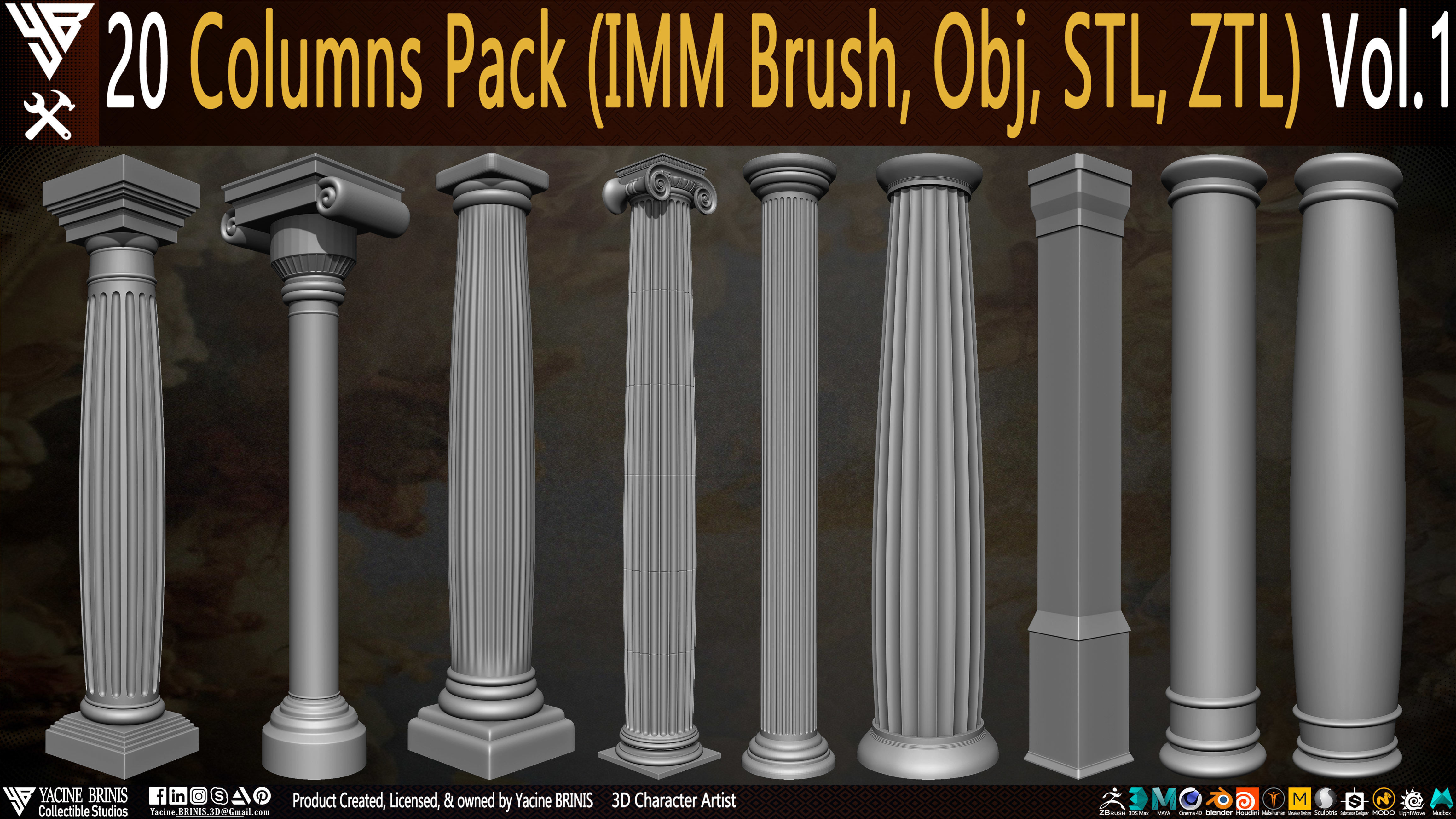 20 Columns Pack Vol 01 Low-poly 3D model_2