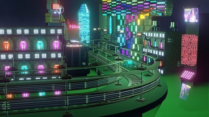Cyberpunk city  Low-poly 3D model