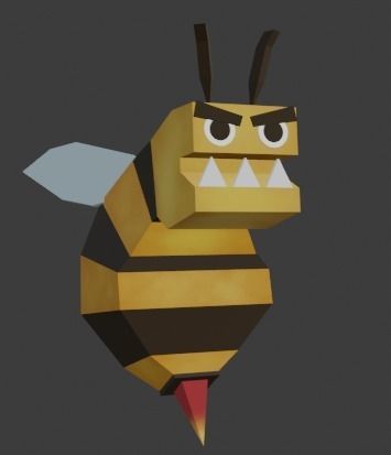 Evil bee enemy Low-poly 3D model_5