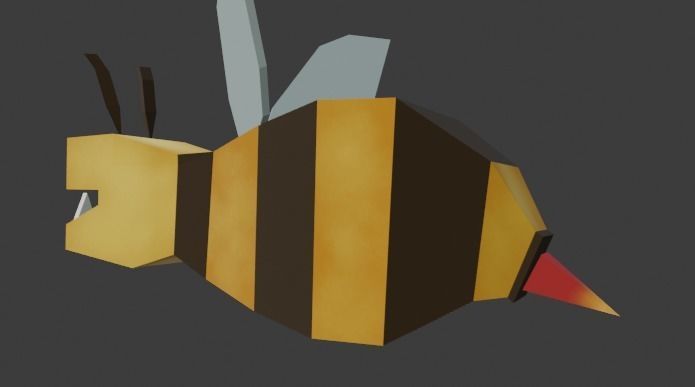 Evil bee enemy Low-poly 3D model_4