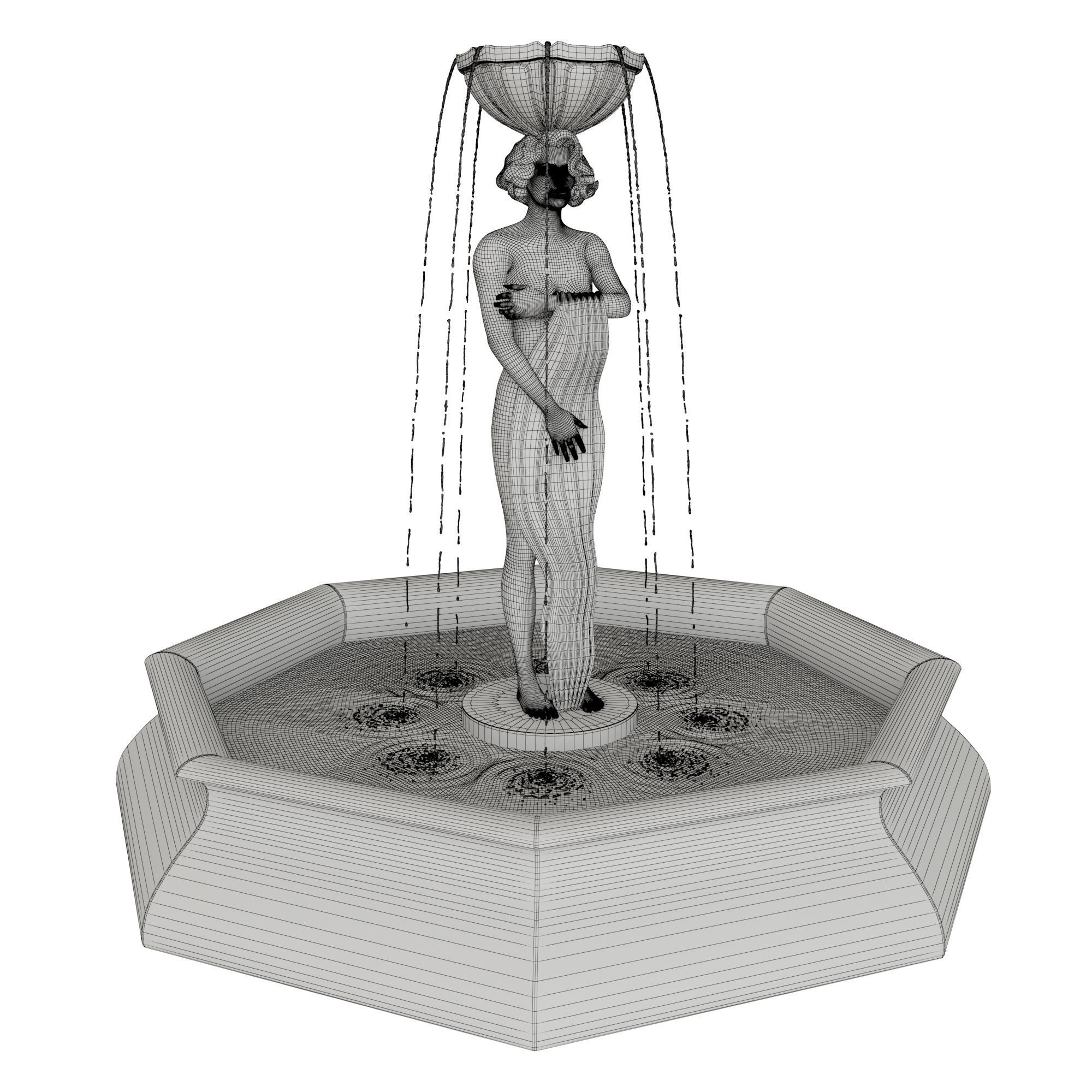 Girl Statue Fountain - Water Feature 3D model_6