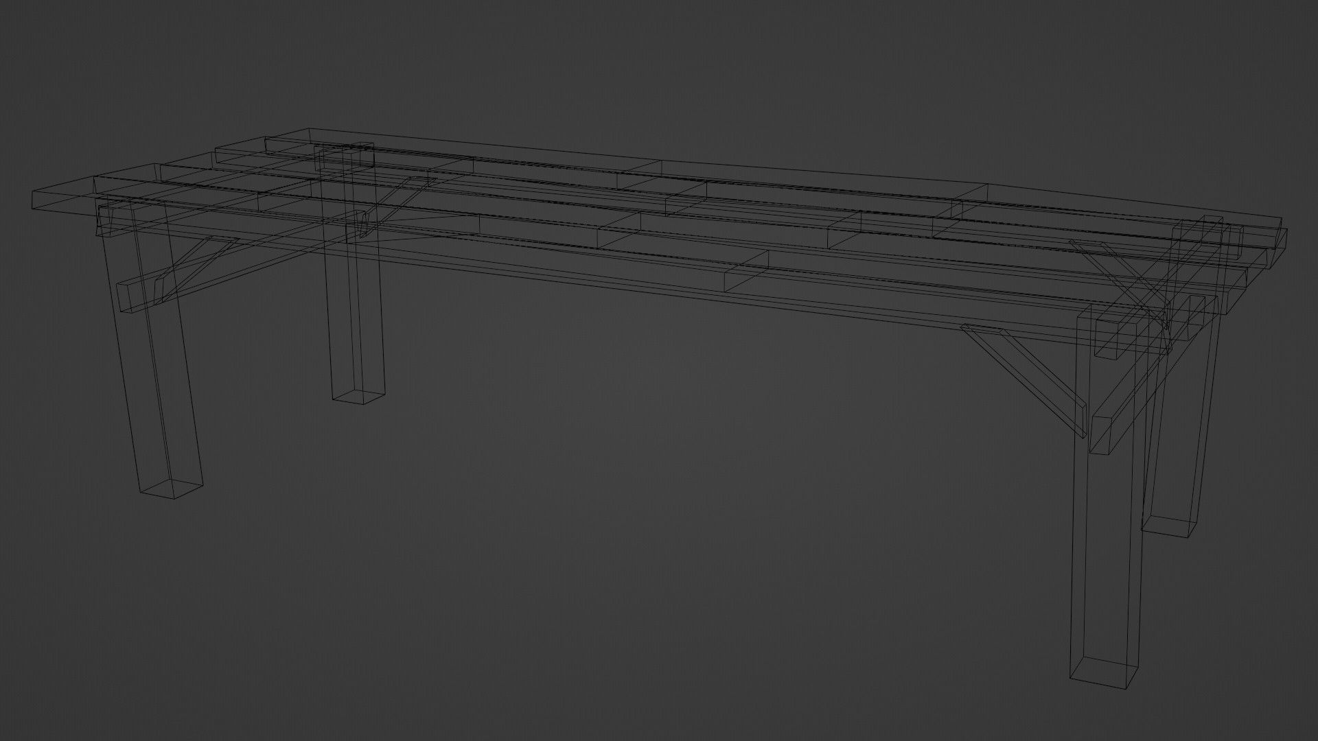 Old Wooden Medieval Dining Table Low-poly 3D model_2