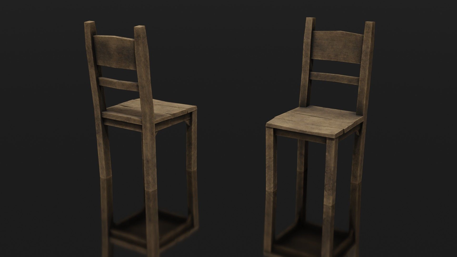 Old Wooden Medieval Dining Table Low-poly 3D model_5