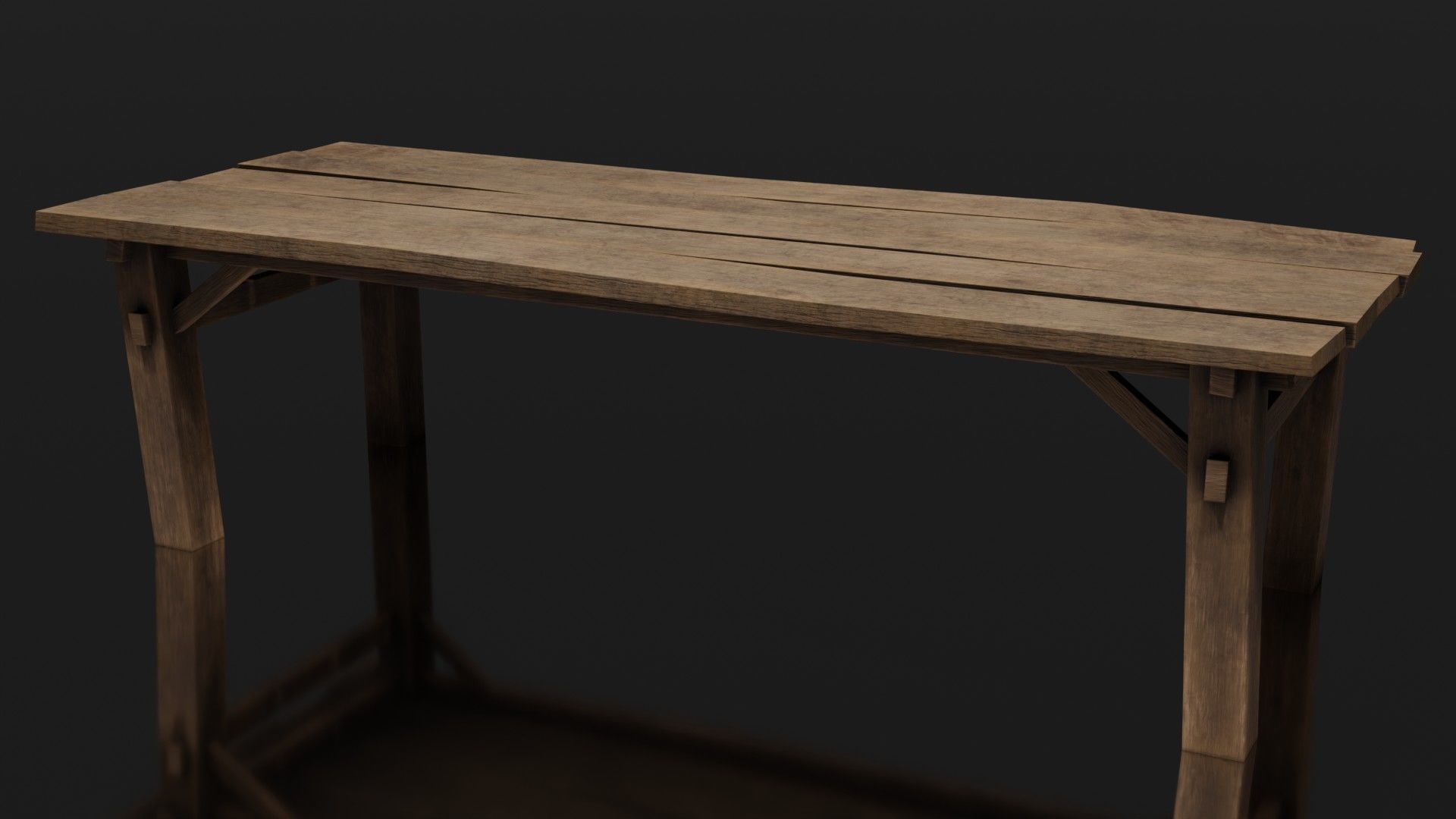 Old Wooden Medieval Dining Table Low-poly 3D model_1