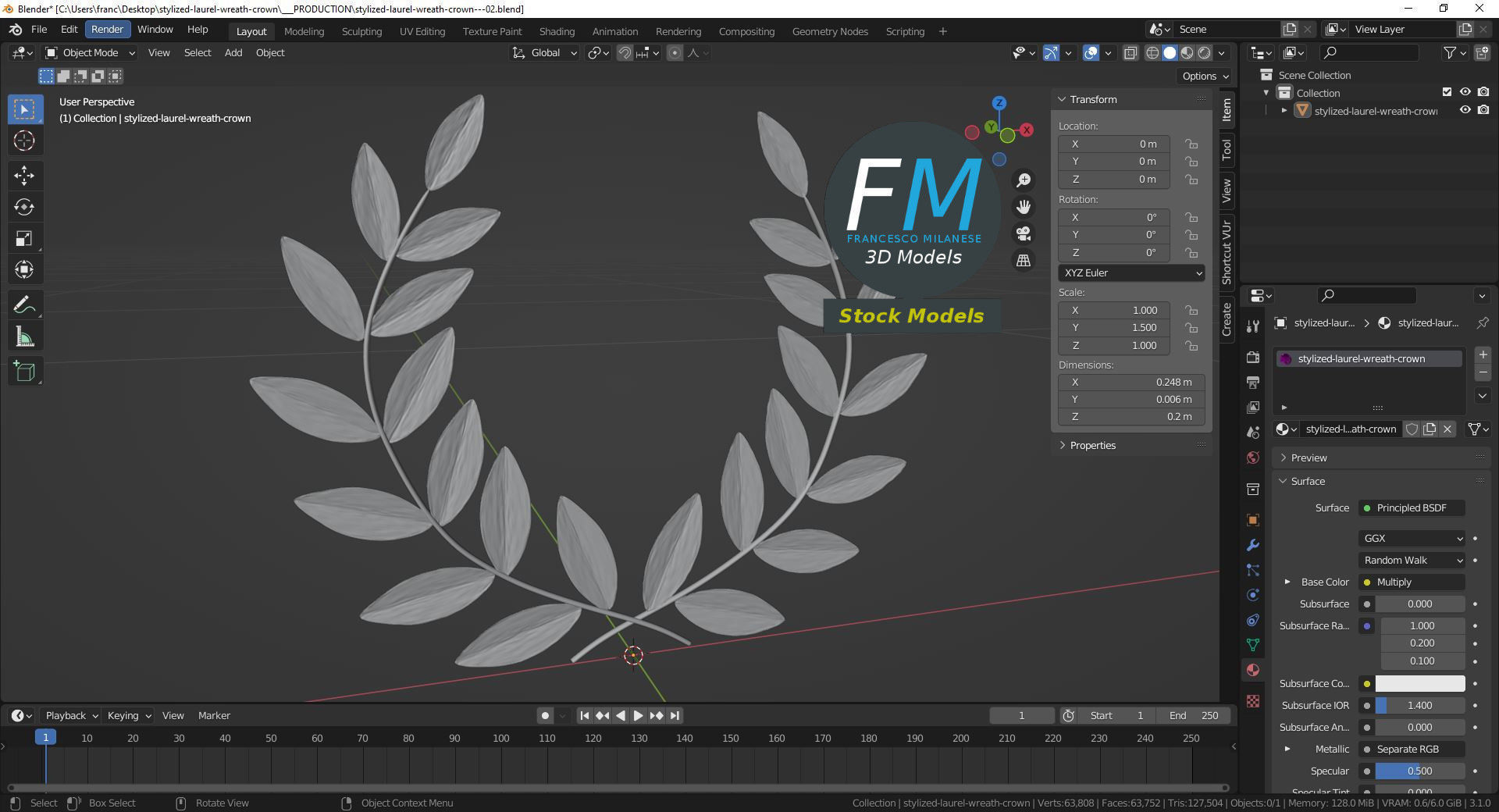 Stylized laurel wreath crown 3D model_9