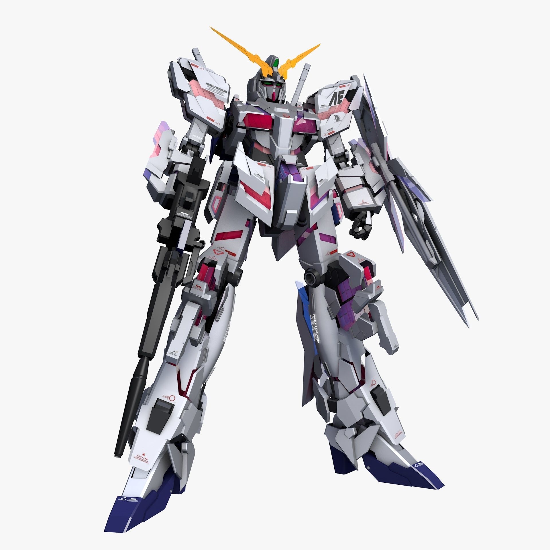 Mobile Suit Gundam RX-0 Unicorn Destroy Mode Low-poly 3D model_9