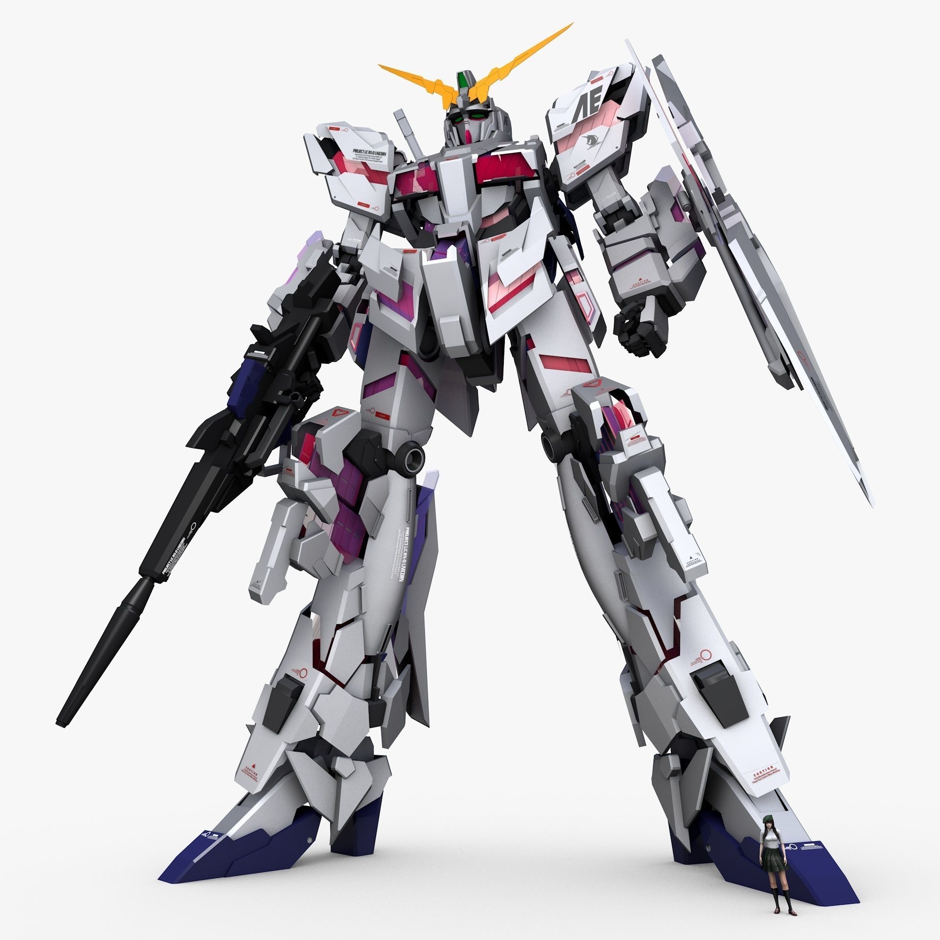 Mobile Suit Gundam RX-0 Unicorn Destroy Mode Low-poly 3D model_8