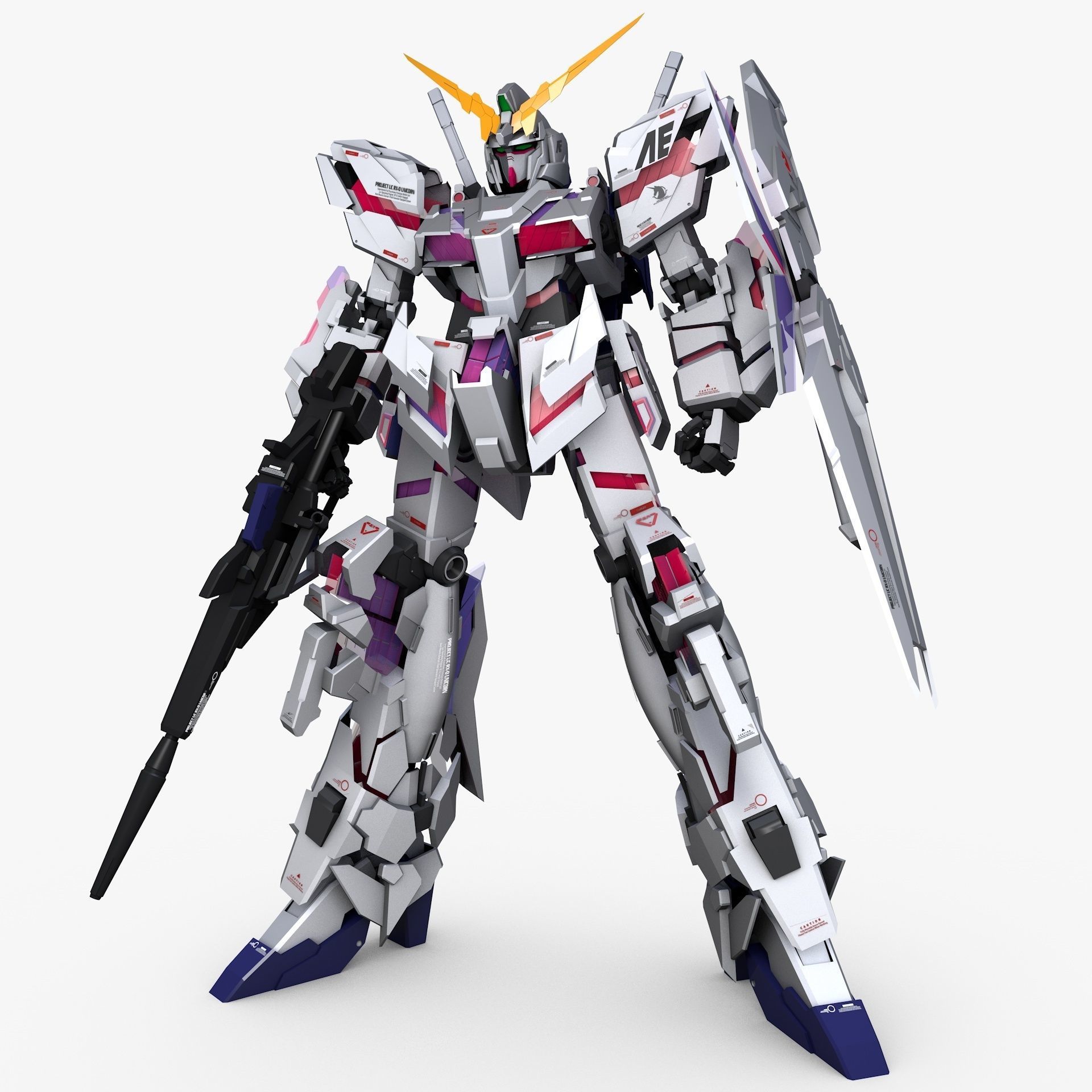 Mobile Suit Gundam RX-0 Unicorn Destroy Mode Low-poly 3D model_11