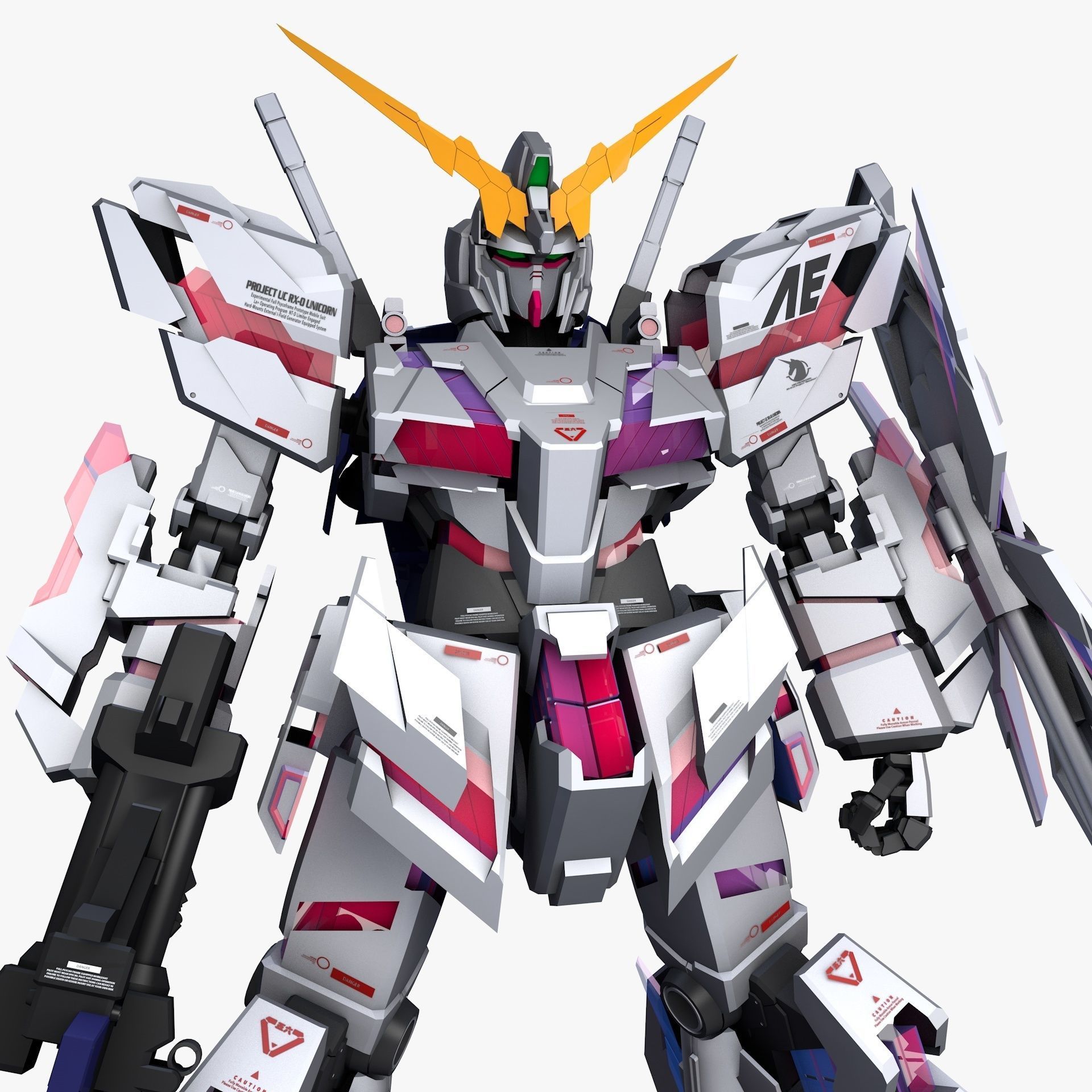 Mobile Suit Gundam RX-0 Unicorn Destroy Mode Low-poly 3D model_7