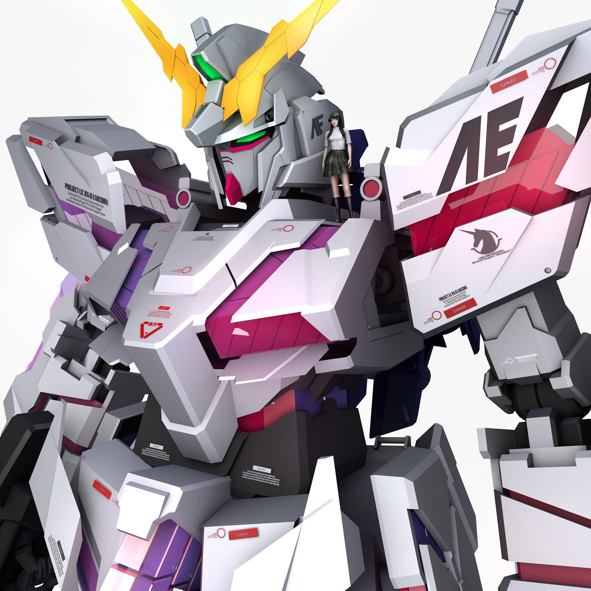 Mobile Suit Gundam RX-0 Unicorn Destroy Mode Low-poly 3D model_2