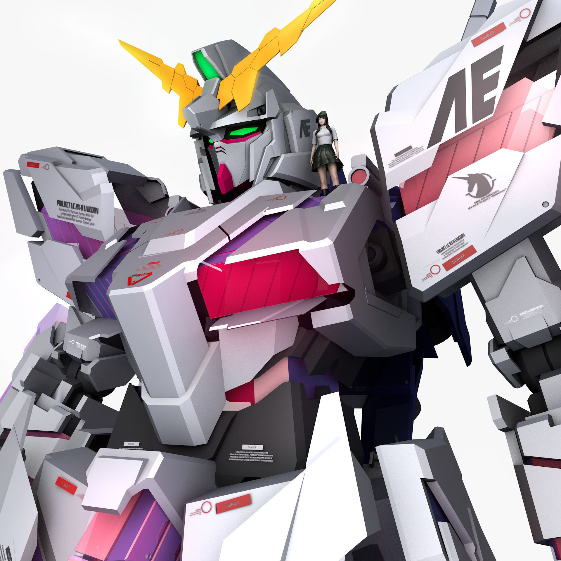 Mobile Suit Gundam RX-0 Unicorn Destroy Mode Low-poly 3D model_1