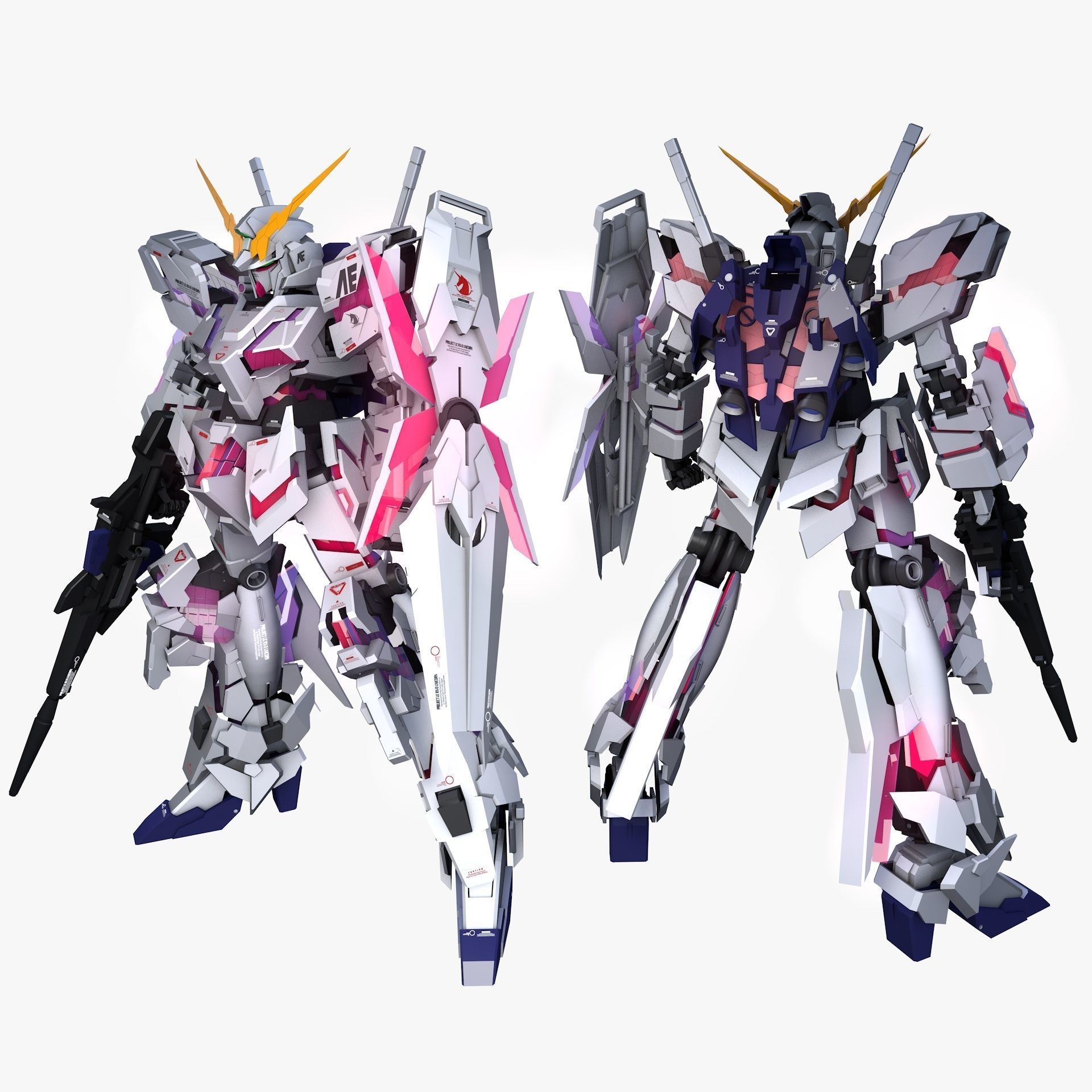 Mobile Suit Gundam RX-0 Unicorn Destroy Mode Low-poly 3D model_3