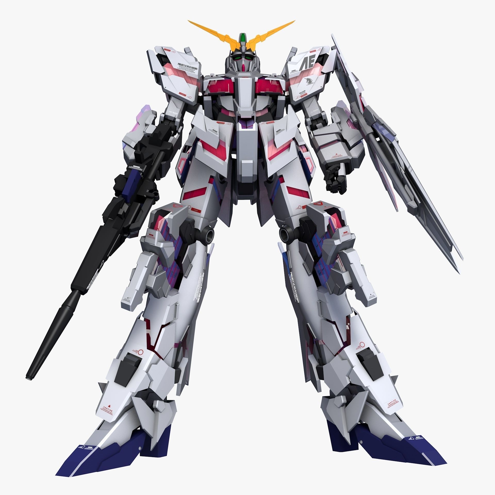 Mobile Suit Gundam RX-0 Unicorn Destroy Mode Low-poly 3D model_4