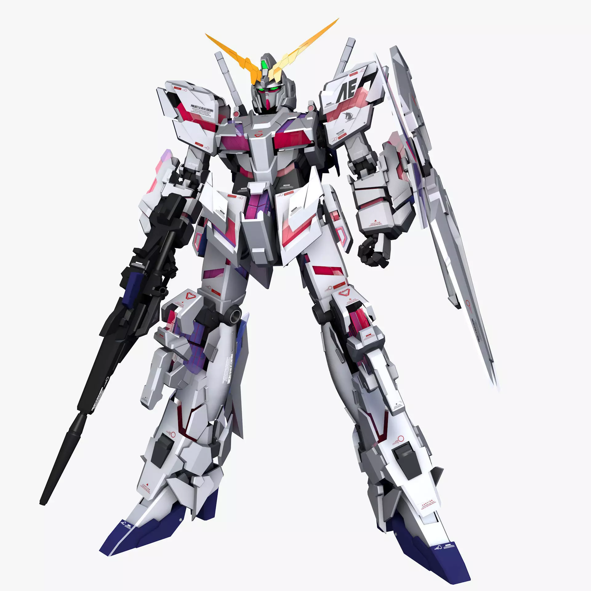 Mobile Suit Gundam RX-0 Unicorn Destroy Mode Low-poly 3D model_0