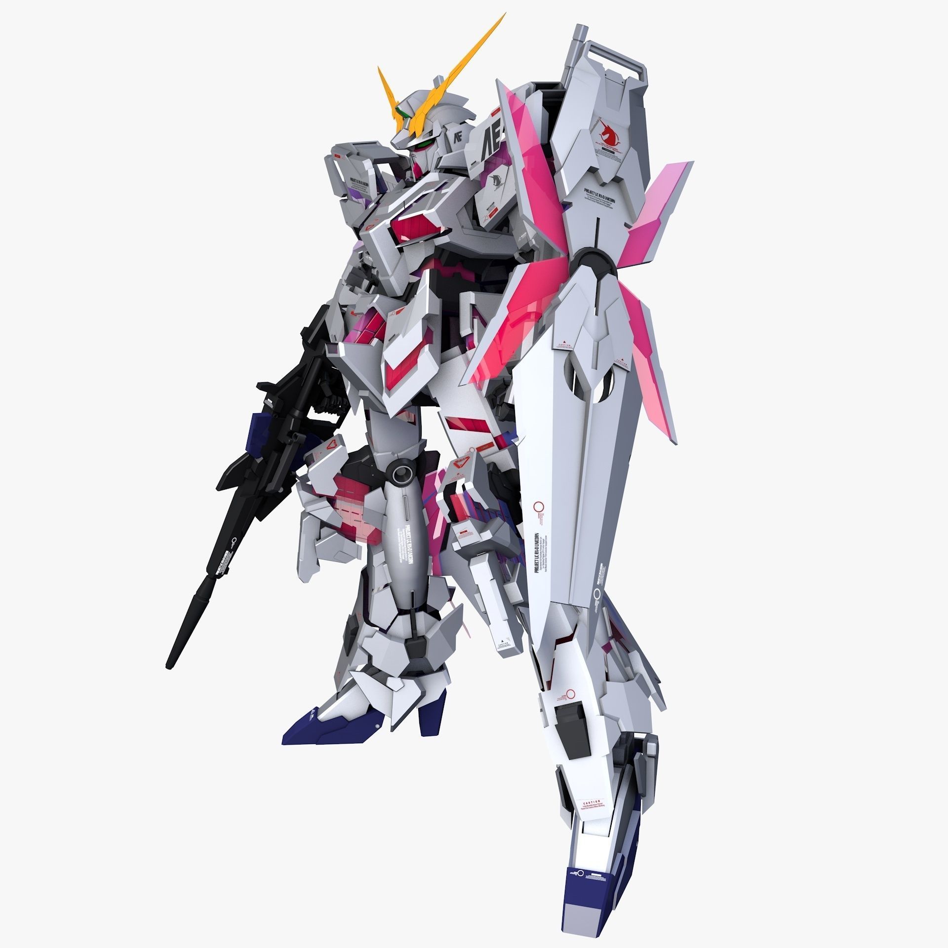 Mobile Suit Gundam RX-0 Unicorn Destroy Mode Low-poly 3D model_12