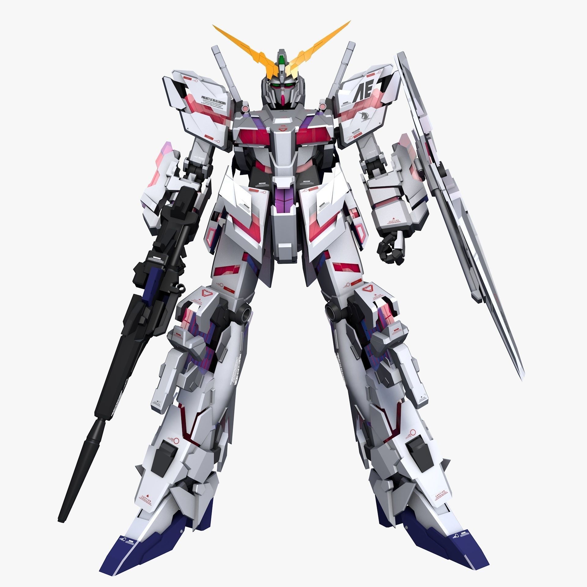 Mobile Suit Gundam RX-0 Unicorn Destroy Mode Low-poly 3D model_10