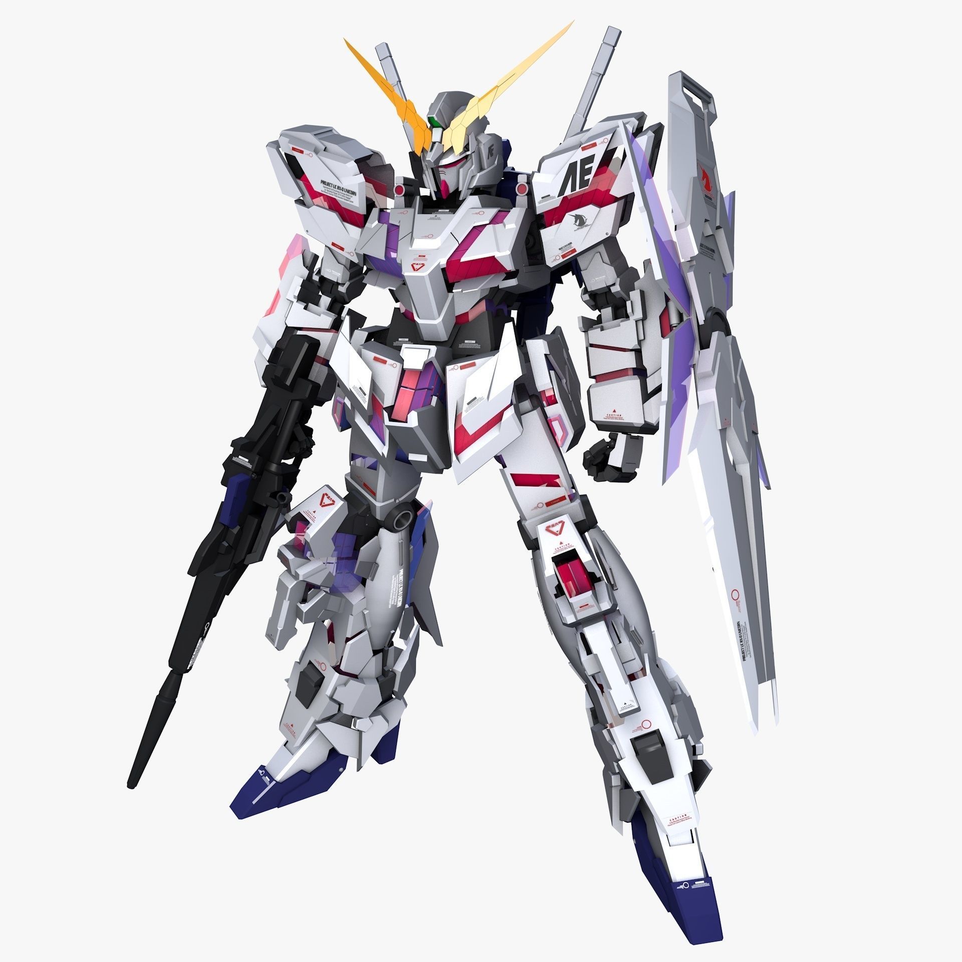 Mobile Suit Gundam RX-0 Unicorn Destroy Mode Low-poly 3D model_6