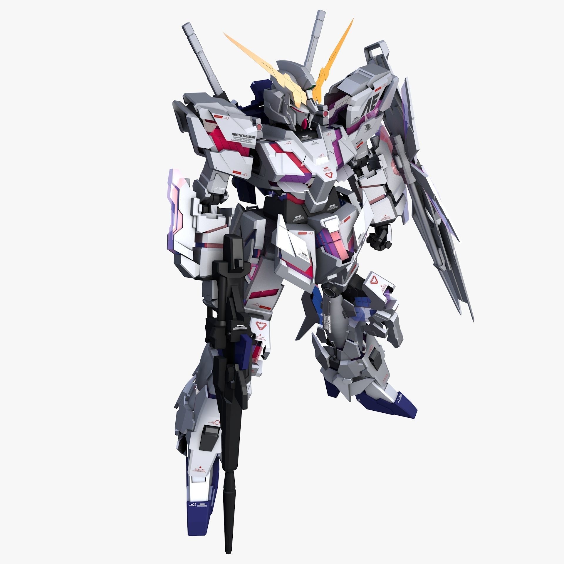 Mobile Suit Gundam RX-0 Unicorn Destroy Mode Low-poly 3D model_5