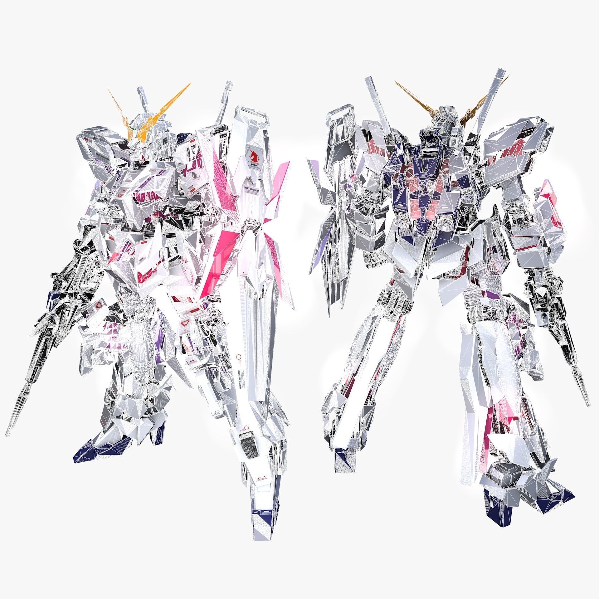 Mobile Suit Gundam RX-0 Unicorn Destroy Mode Low-poly 3D model_13