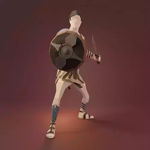 Gladiator Low Poly Stylized Game Ready Character with Bone Pose Free low-poly 3D model