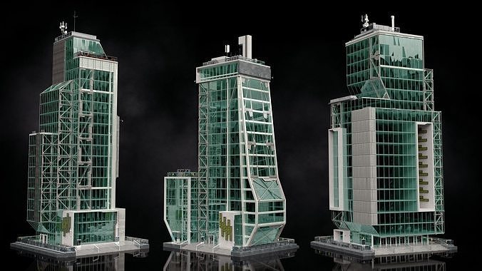 Realistic Urban Skyscraper Pack 3D model 5