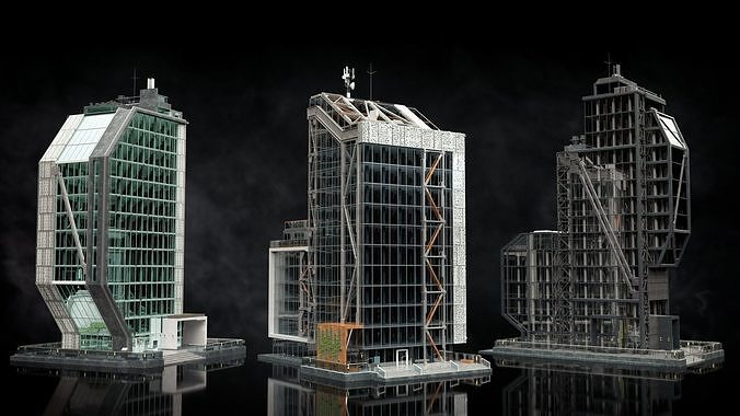 Realistic Urban Skyscraper Pack 3D model 6