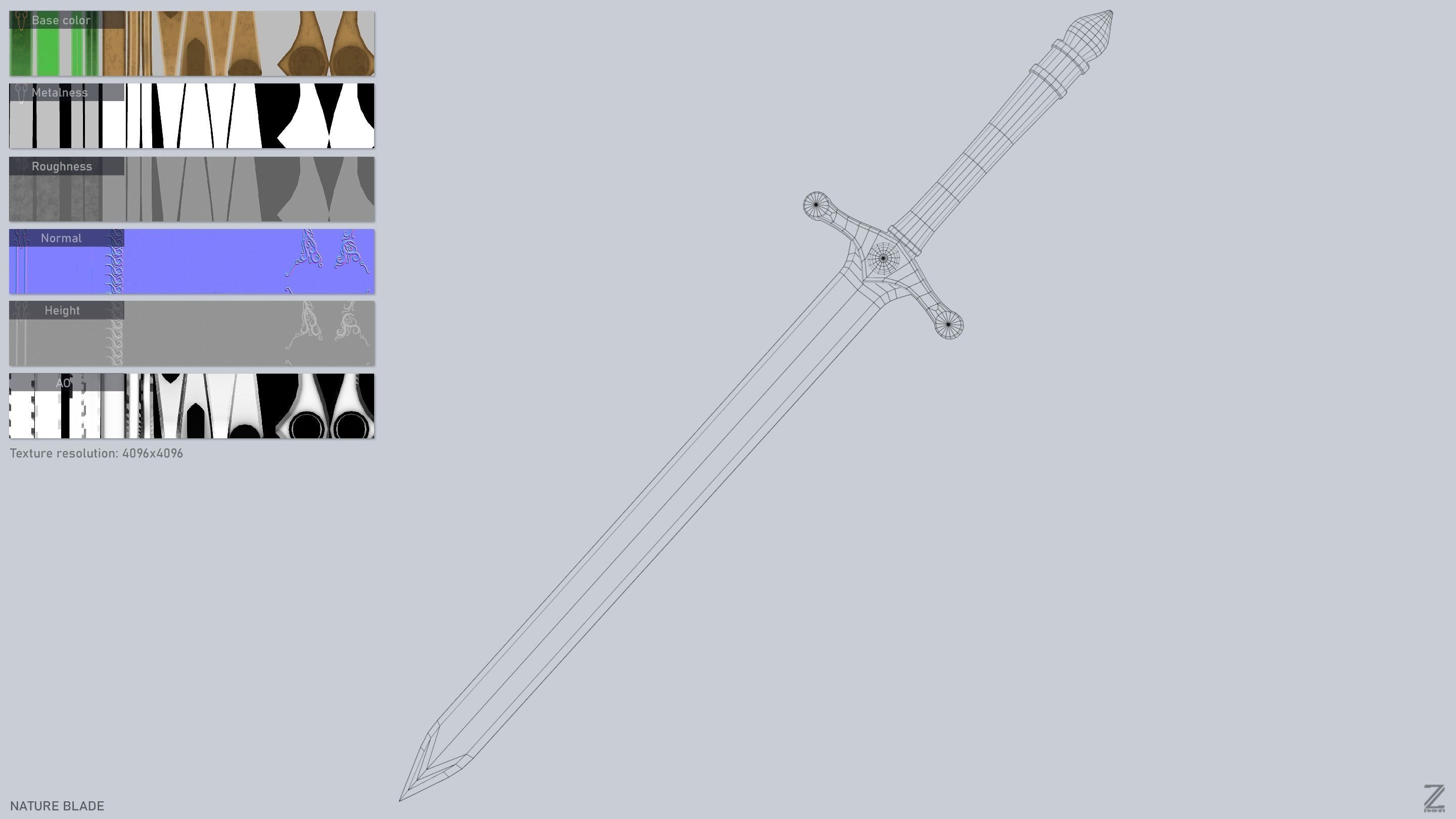Nature blade Low-poly 3D model_3