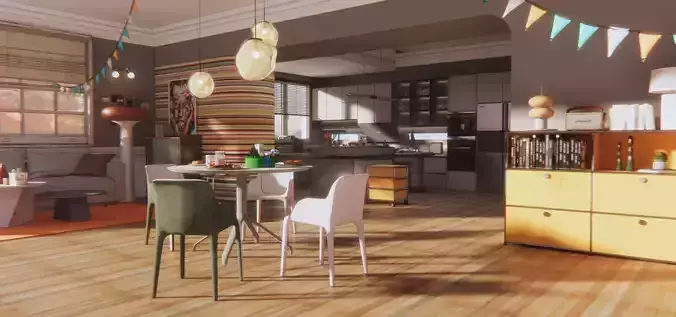 kitchen living room with furniture and decorations