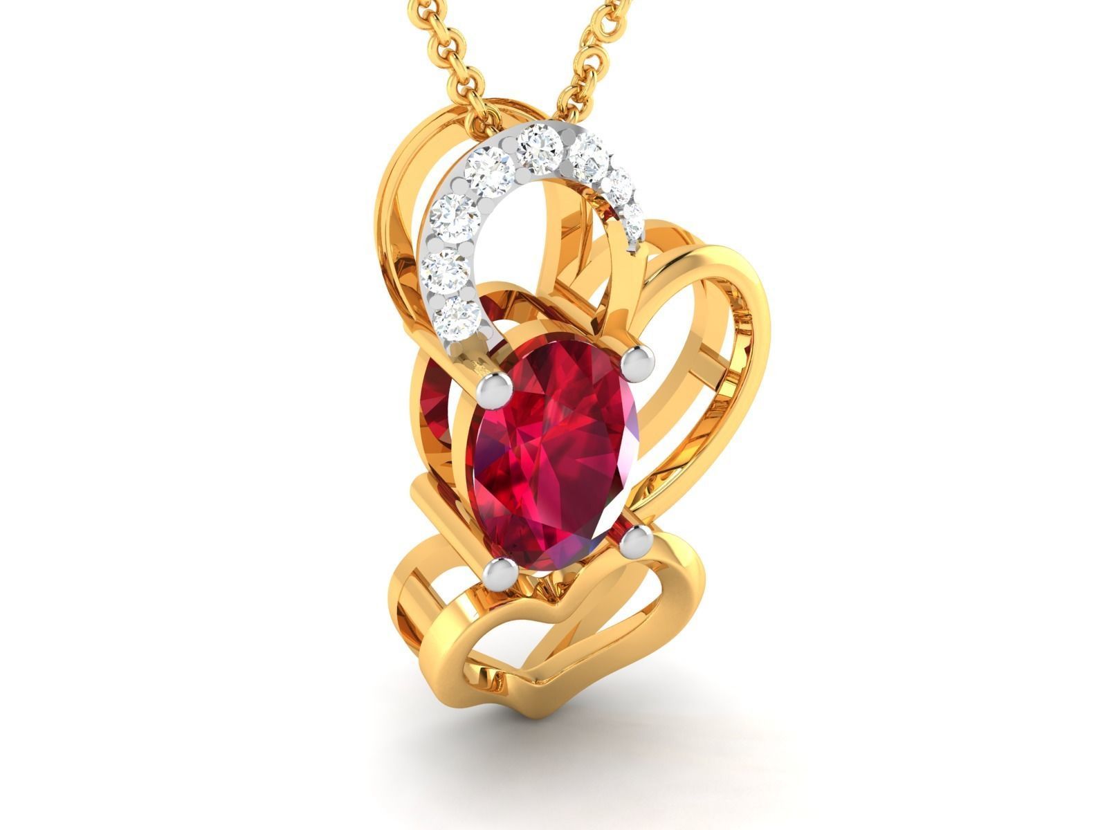 Women Oval Diamond Heart Pendant 3dm STL OBJ FBX Render Details 3D print model_2